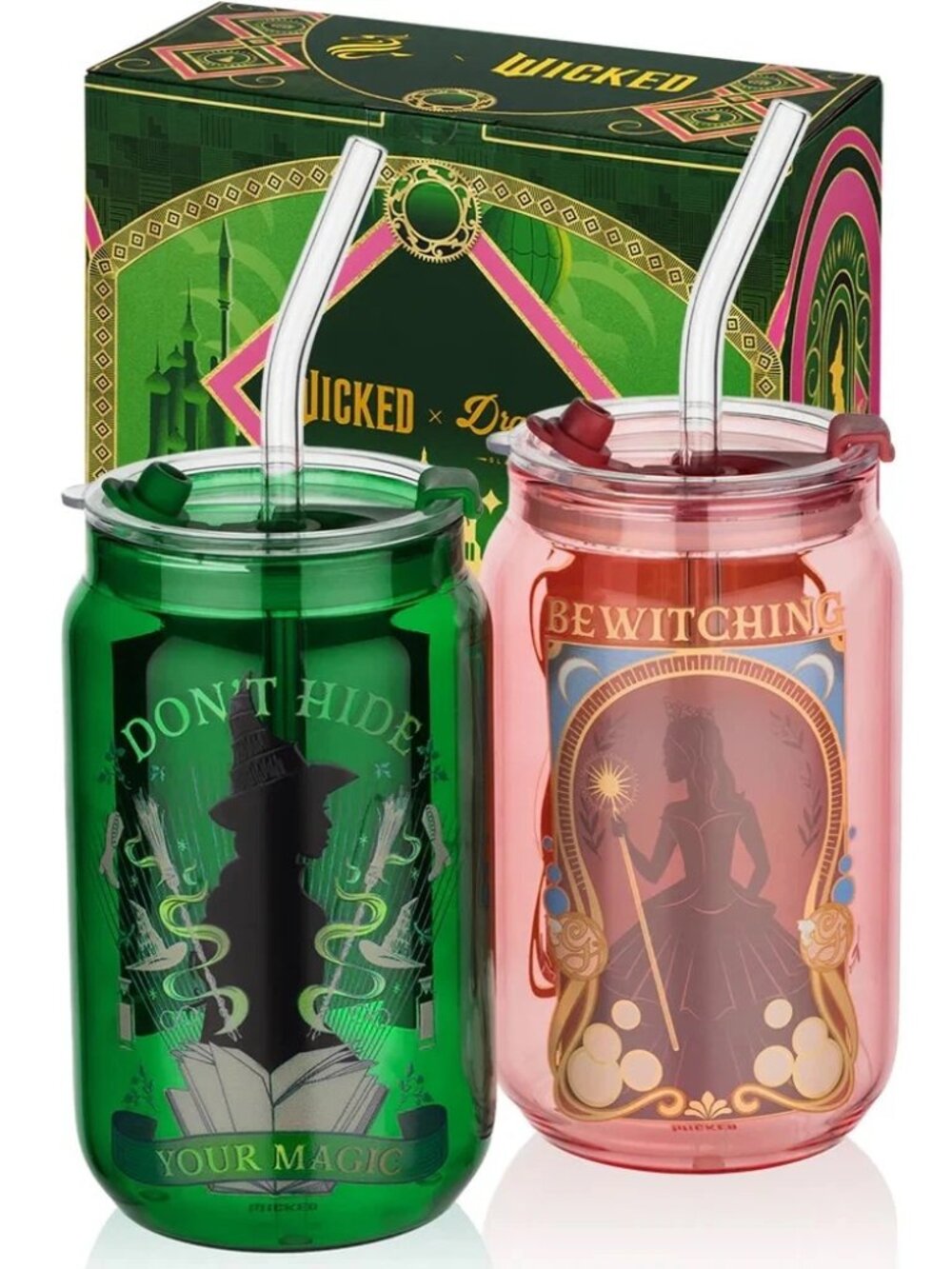Wicked x Dragon Glassware - 2pk Set 16oz glass Tumblers -Elphaba and Glinda Cup